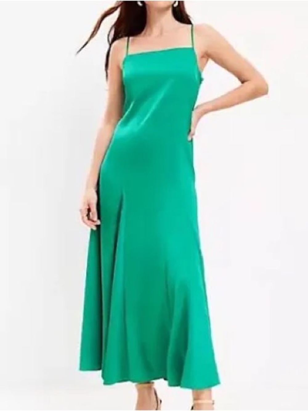 Satin Slip Maxi Dress in Emerald Green